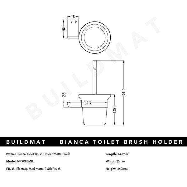 Nero Bianca Toilet Brush Holder Matte Black