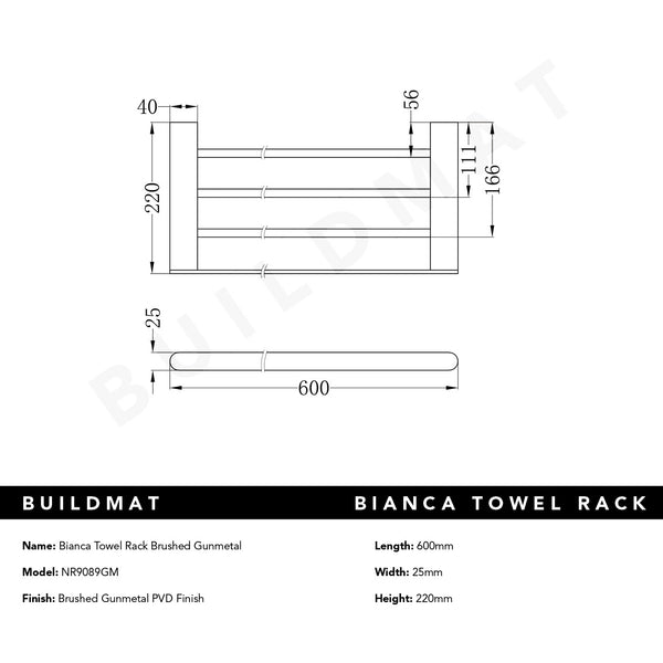 Nero Bianca Towel Rack Brushed Gunmetal