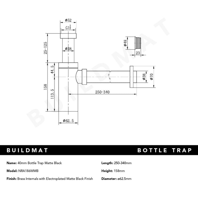 40mm Bottle Trap Matte Black