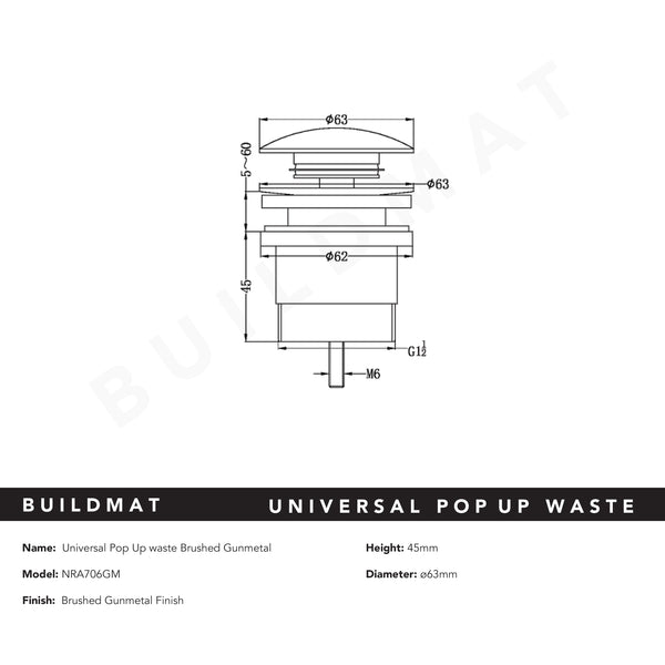 Nero Universal Pop Up Waste Gunmetal