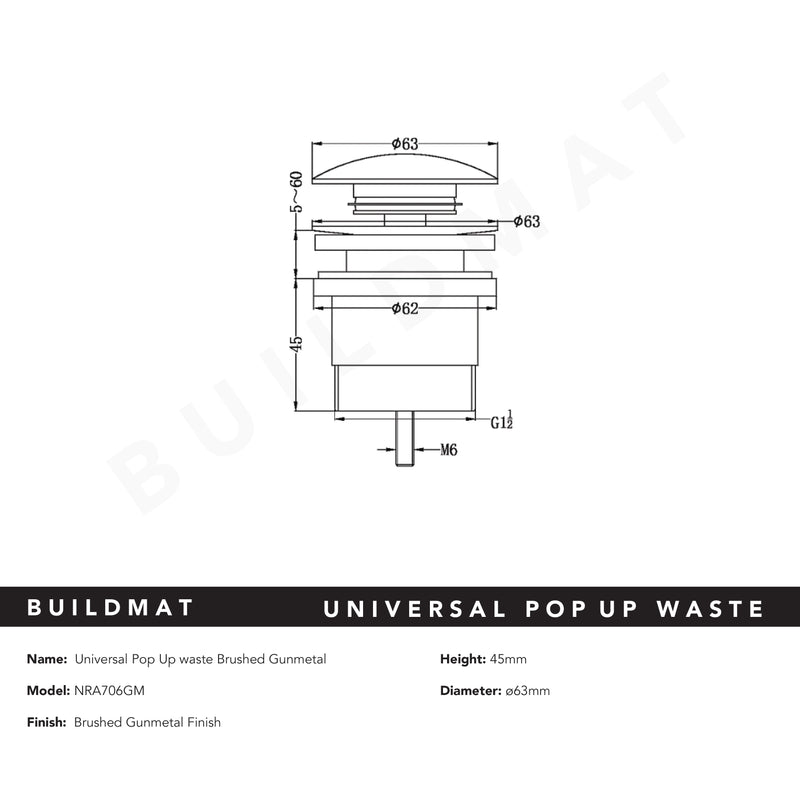 Universal Pop Up Waste Gunmetal