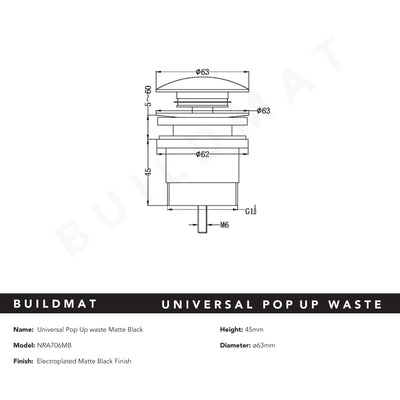 Universal Pop Up Waste Matte Black