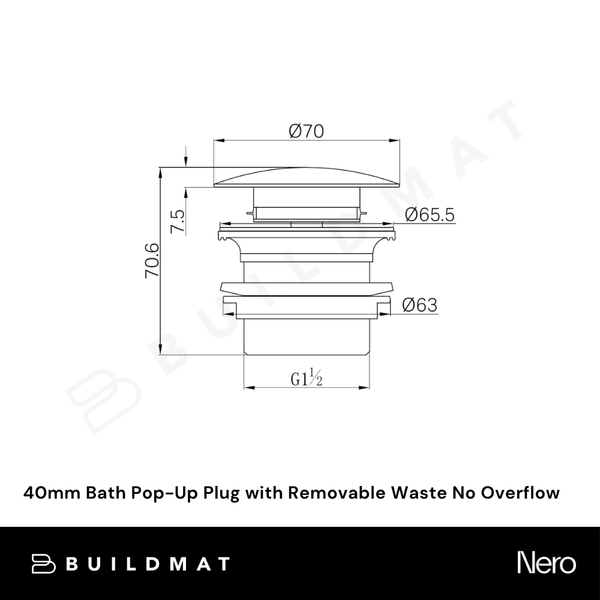 Nero 40mm Bath Pop-Up Plug With Removable Waste No Overflow Tumbled Antique Brass