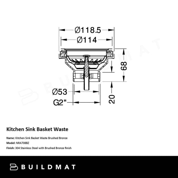 Nero Kitchen Sink Basket Waste Brushed Bronze