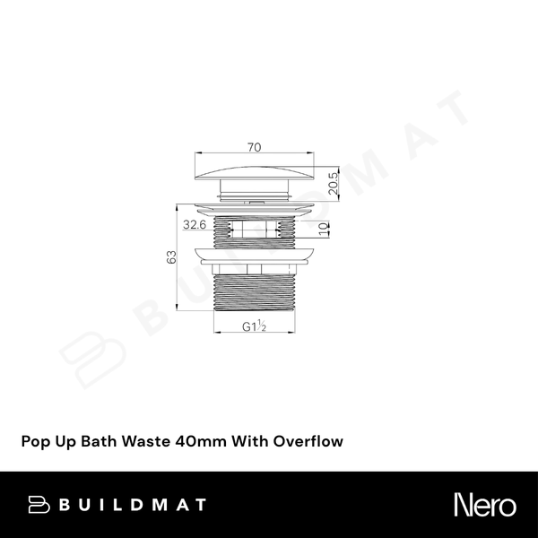 Nero Pop Up Bath Waste 40mm With Overflow Gunmetal