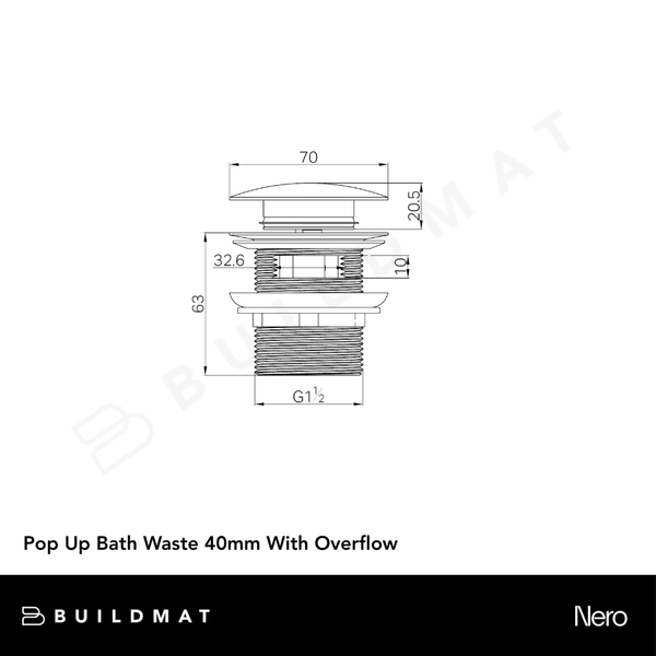 Nero Pop Up Bath Waste 40mm With Overflow Matte Black