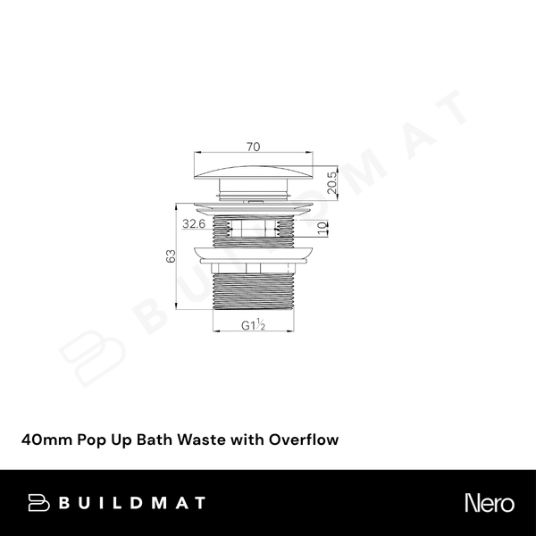 Nero 40mm Pop Up Bath Waste with Overflow Matte White