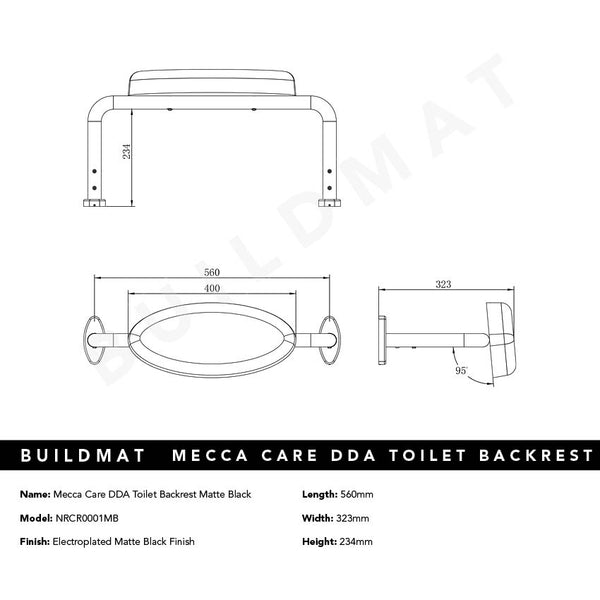 Nero Mecca Care DDA Toilet Backrest Matte Black