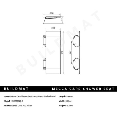 Mecca Care Shower Seat 960x330mm Brushed Gold