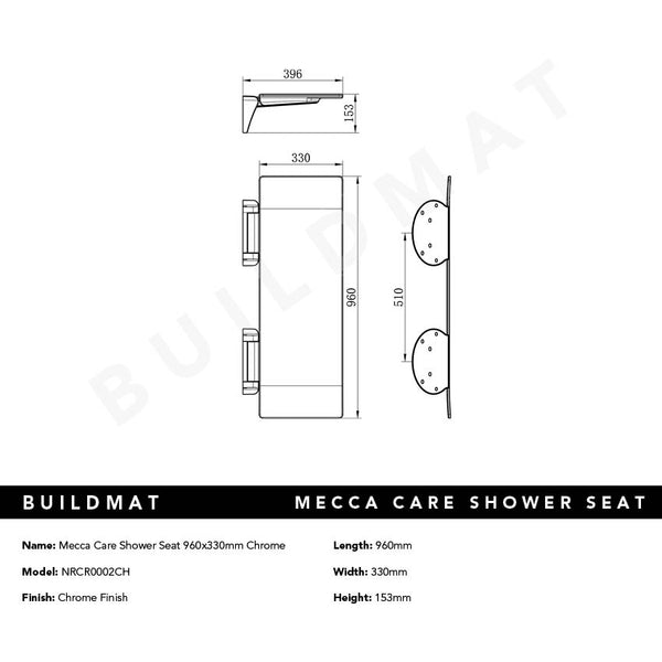 Nero Mecca Care Shower Seat 960x330mm Chrome