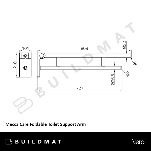 Nero Mecca Care Foldable Toilet Support Arm Brushed Nickel