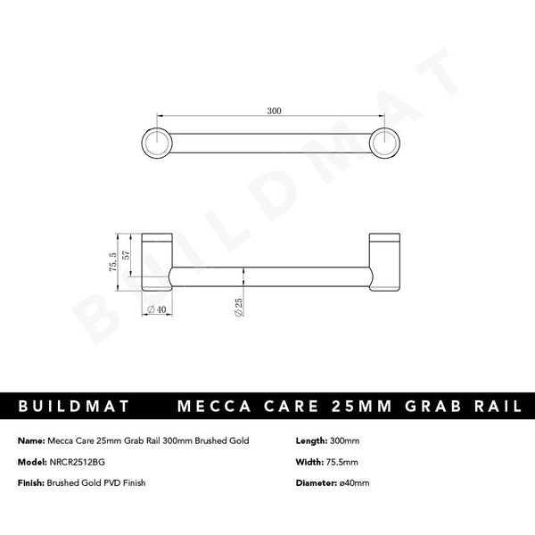 Nero Mecca Care 25mm Grab Rail 300mm Brushed Gold