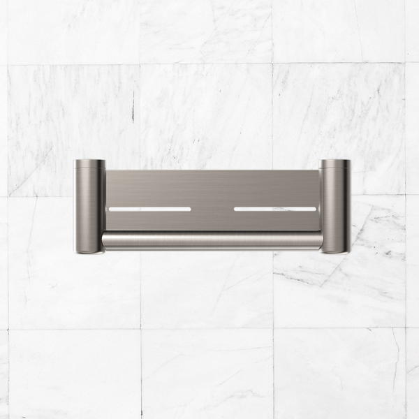 Nero Mecca Care 25mm Grab Rail with Shelf 300mm Brushed Nickel