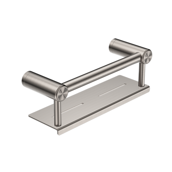 Nero Mecca Care 25mm Grab Rail with Shelf 300mm Brushed Nickel