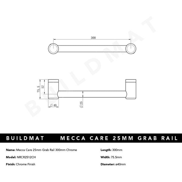 Nero Mecca Care 25mm Grab Rail 300mm Chrome