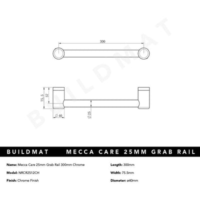Mecca Care 25mm Grab Rail 300mm Chrome