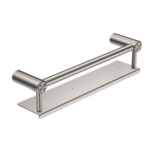 Nero Mecca Care 25mm Grab Rail with Shelf 450mm Brushed Nickel