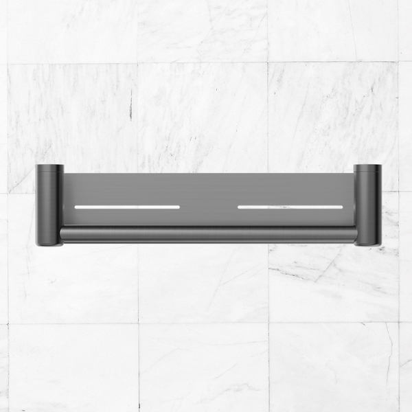 Nero Mecca Care 25mm Grab Rail with Shelf 450mm Brushed Gunmetal