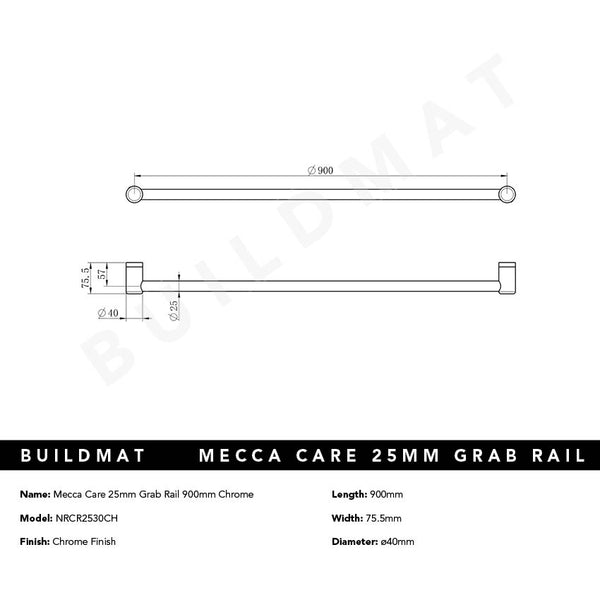 Nero Mecca Care 25mm Grab Rail 900mm Chrome