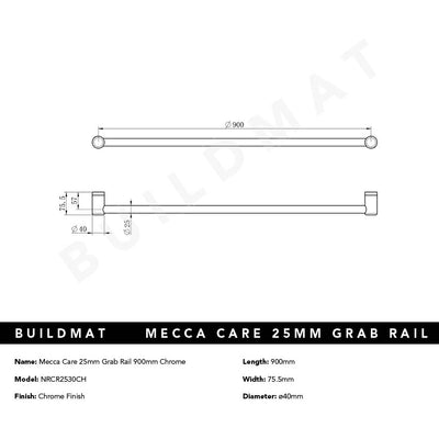 Mecca Care 25mm Grab Rail 900mm Chrome