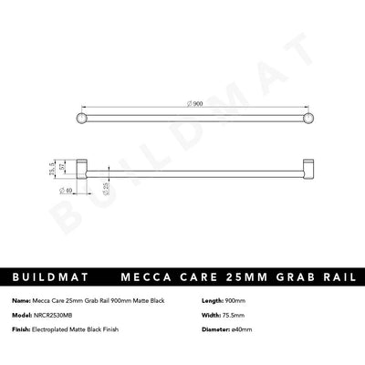 Mecca Care 25mm Grab Rail 900mm Matte Black