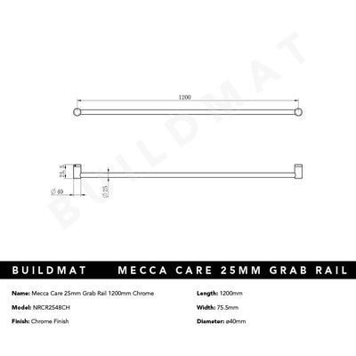 Mecca Care 25mm Grab Rail 1200mm Chrome