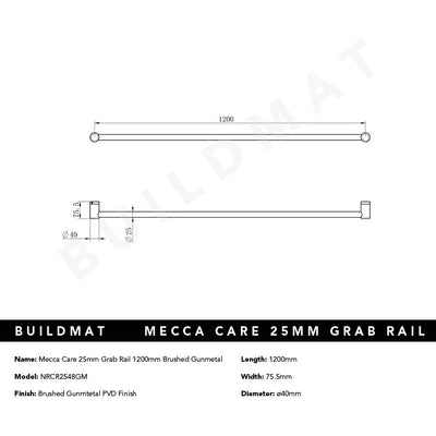 Mecca Care 25mm Grab Rail 1200mm Brushed Gunmetal