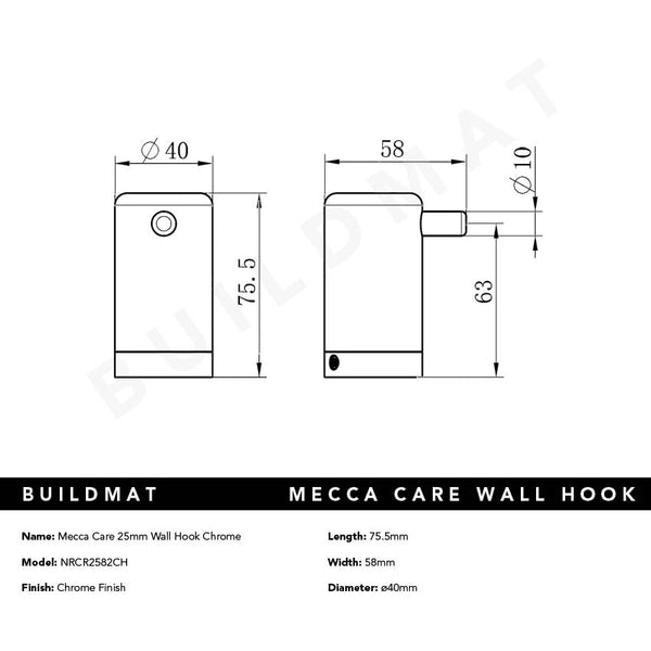 Nero Mecca Care 25mm Wall Hook Chrome