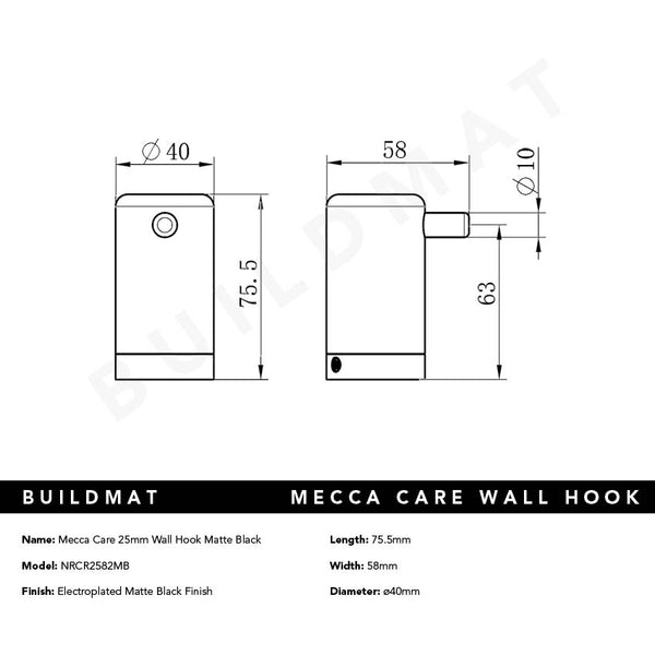 Nero Mecca Care 25mm Wall Hook Matte Black