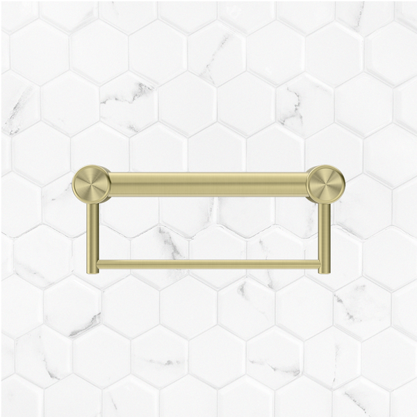 Nero Mecca Care 32mm Grab Rail with Towel Holder 300mm Brushed Gold