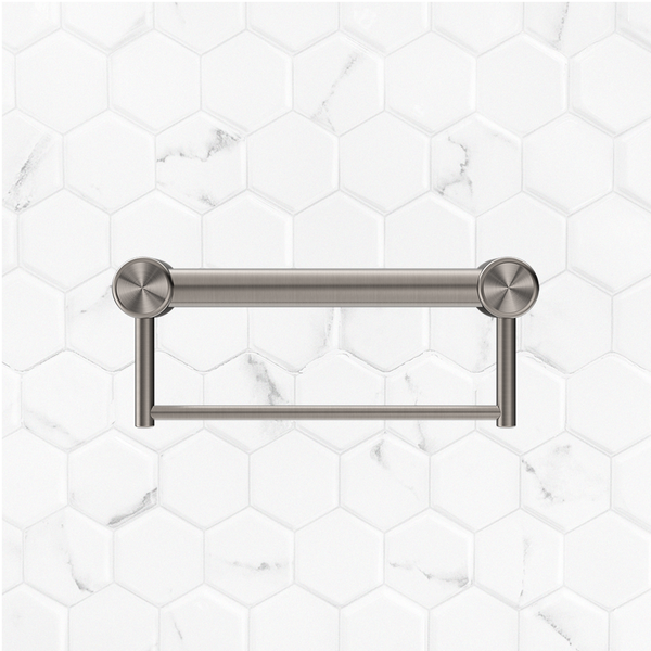 Nero Mecca Care 32mm Grab Rail with Towel Holder 300mm Brushed Nickel