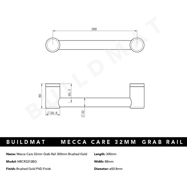 Nero Mecca Care 32mm Grab Rail 300mm Brushed Gold