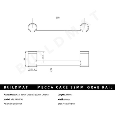 Mecca Care 32mm Grab Rail 300mm Chrome