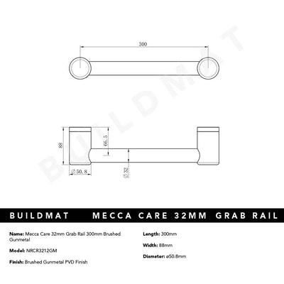Mecca Care 32mm Grab Rail 300mm Brushed Gunmetal