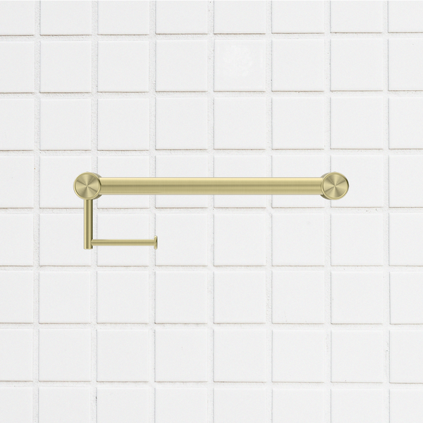Nero Mecca Care 32mm Grab Rail Toilet Roll Holder 450mm Brushed Gold