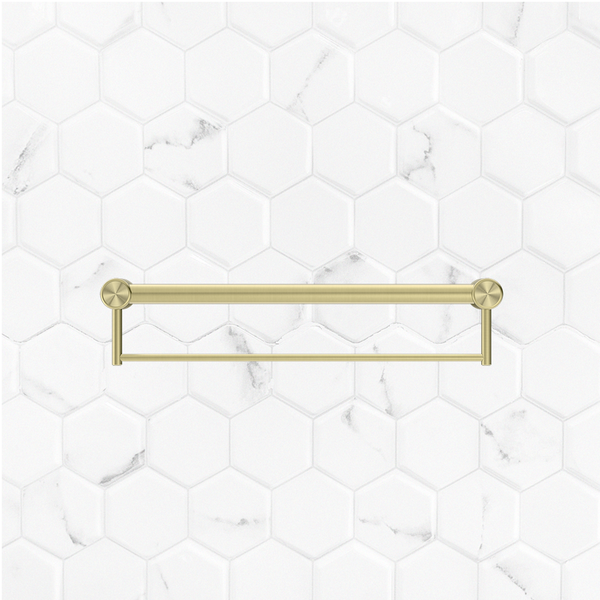 Nero Mecca Care 32mm Grab Rail with Towel Holder 600mm Brushed Gold