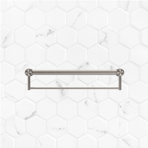 Nero Mecca Care 32mm Grab Rail with Towel Holder 600mm Brushed Nickel