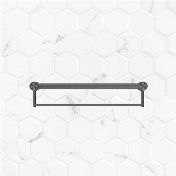 Nero Mecca Care 32mm Grab Rail with Towel Holder 600mm Brushed Gunmetal