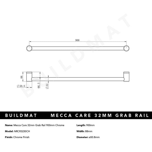 Nero Mecca Care 32mm Grab Rail 900mm Chrome