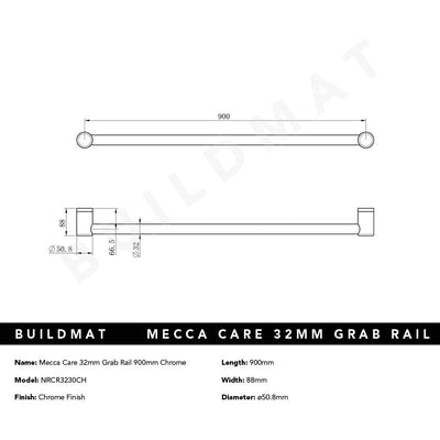 Mecca Care 32mm Grab Rail 900mm Chrome