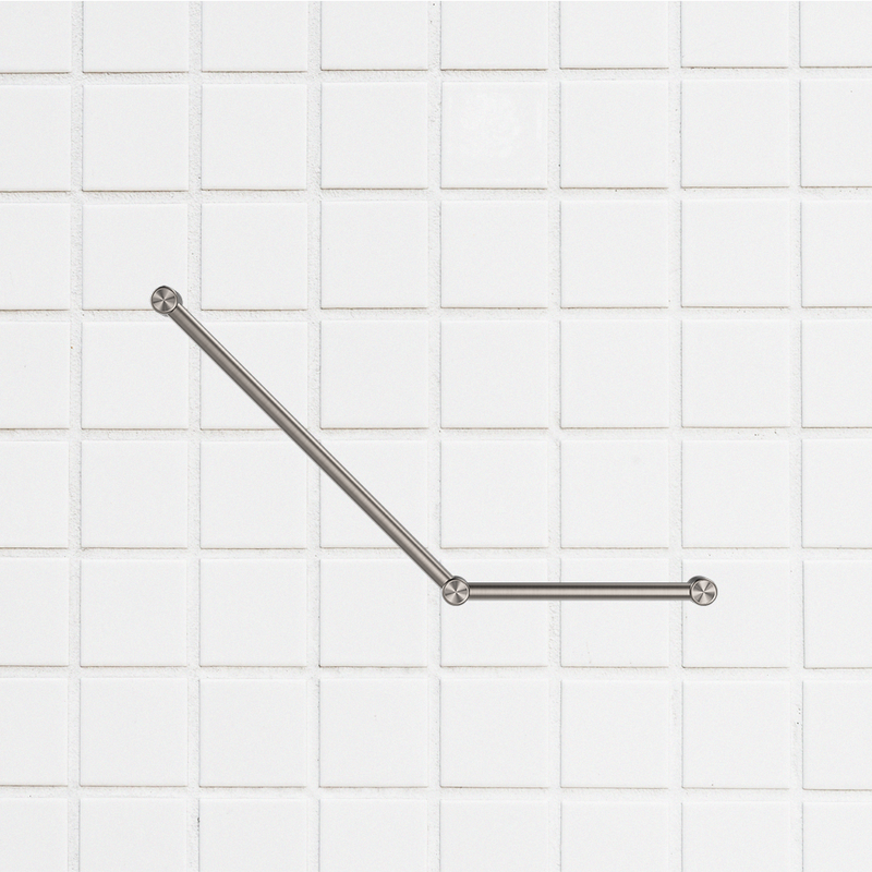 Mecca Care 32mm Ambulant Toilet Grab Rail 45 Degree 750x450mm Brushed Nickel