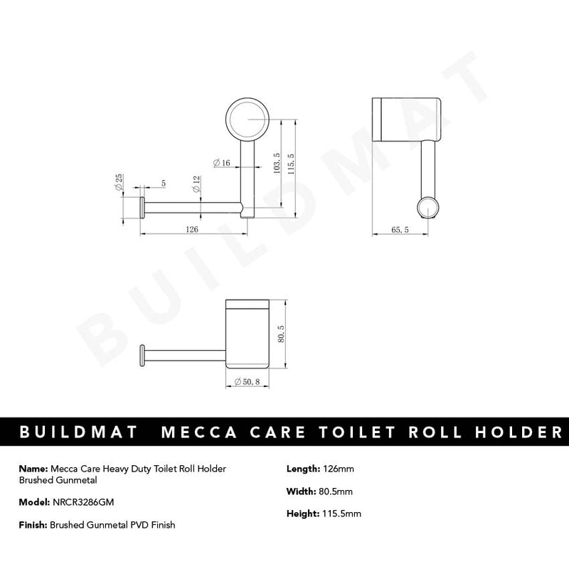 Mecca Care Heavy Duty Toilet Roll Holder Brushed Gunmetal