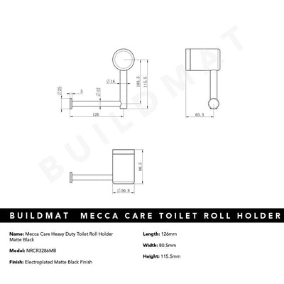 Mecca Care Heavy Duty Toilet Roll Holder Matte Black