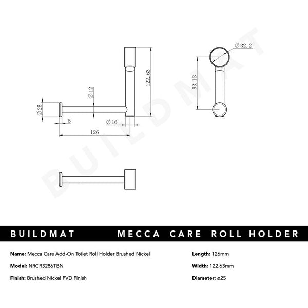 Nero Mecca Care Add-on Toilet Roll Holder Brushed Nickel