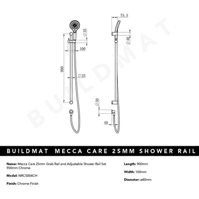 Mecca Care 25mm Grab Rail and Adjustable Shower Rail Set 900mm Chrome