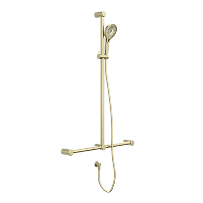 Mecca Care 32mm T Bar Grab Rail and Adjustable Shower Set 1100x750mm Brushed Gold