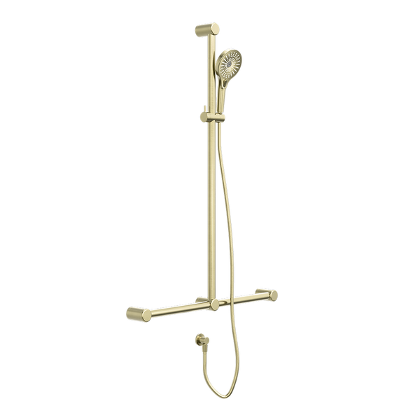 Nero Mecca Care 32mm T Bar Grab Rail and Adjustable Shower Set 1100x750mm Brushed Gold