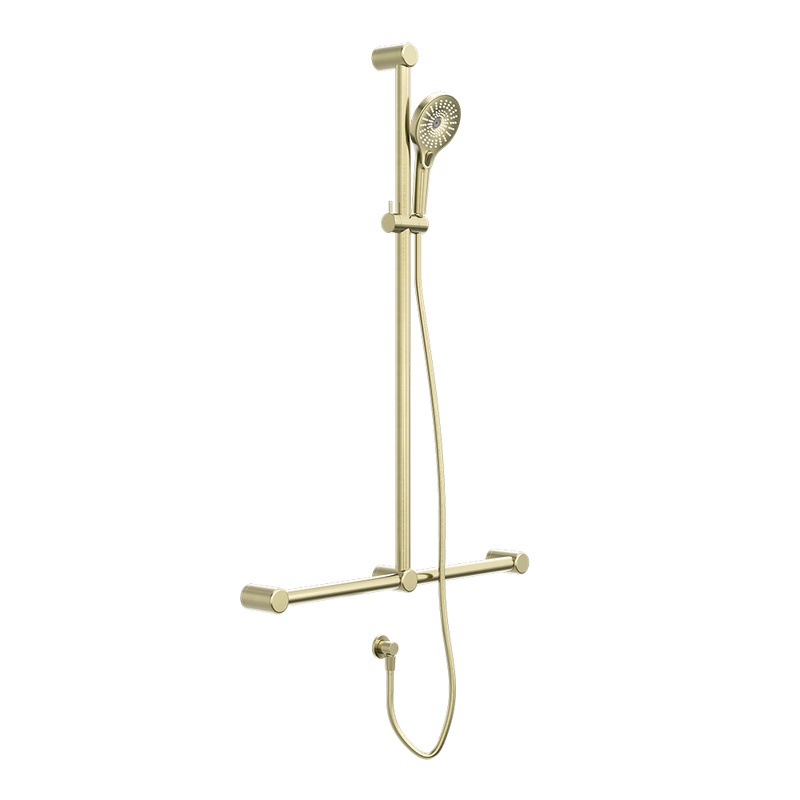 Mecca Care 32mm T Bar Grab Rail and Adjustable Shower Set 1100x750mm Brushed Gold