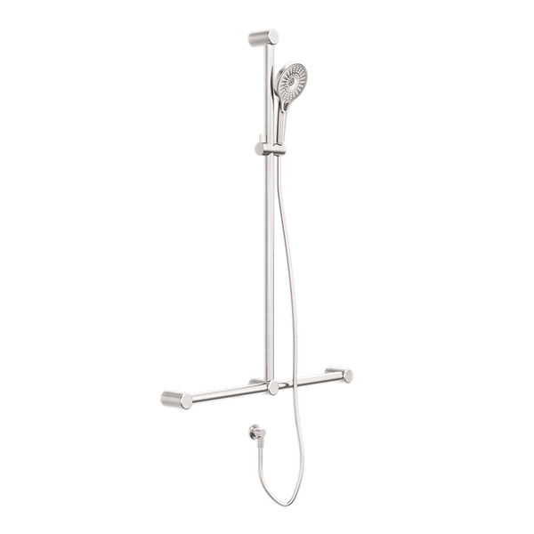Nero Mecca Care 32mm T Bar Grab Rail and Adjustable Shower Set 1100x750mm Brushed Nickel
