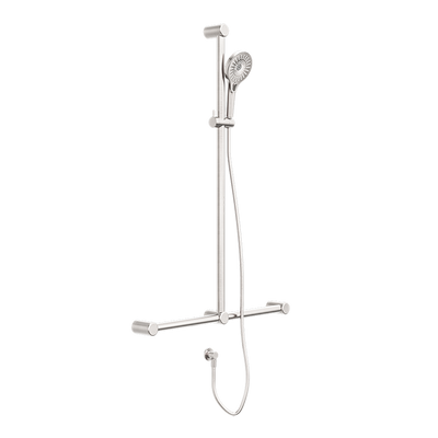 Mecca Care 32mm T Bar Grab Rail and Adjustable Shower Set 1100x750mm Brushed Nickel